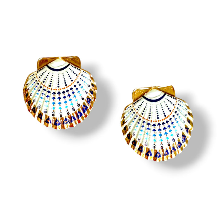 Hand-Painted Enamel Shell Earrings - PVD Gold