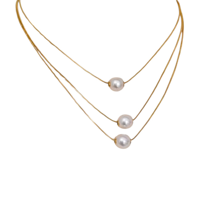 Triple Layered Pearl Gold Necklace