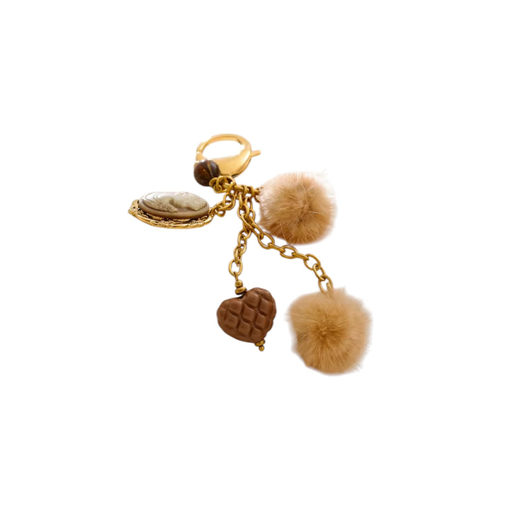 Cameo and  Fur Bag Charm