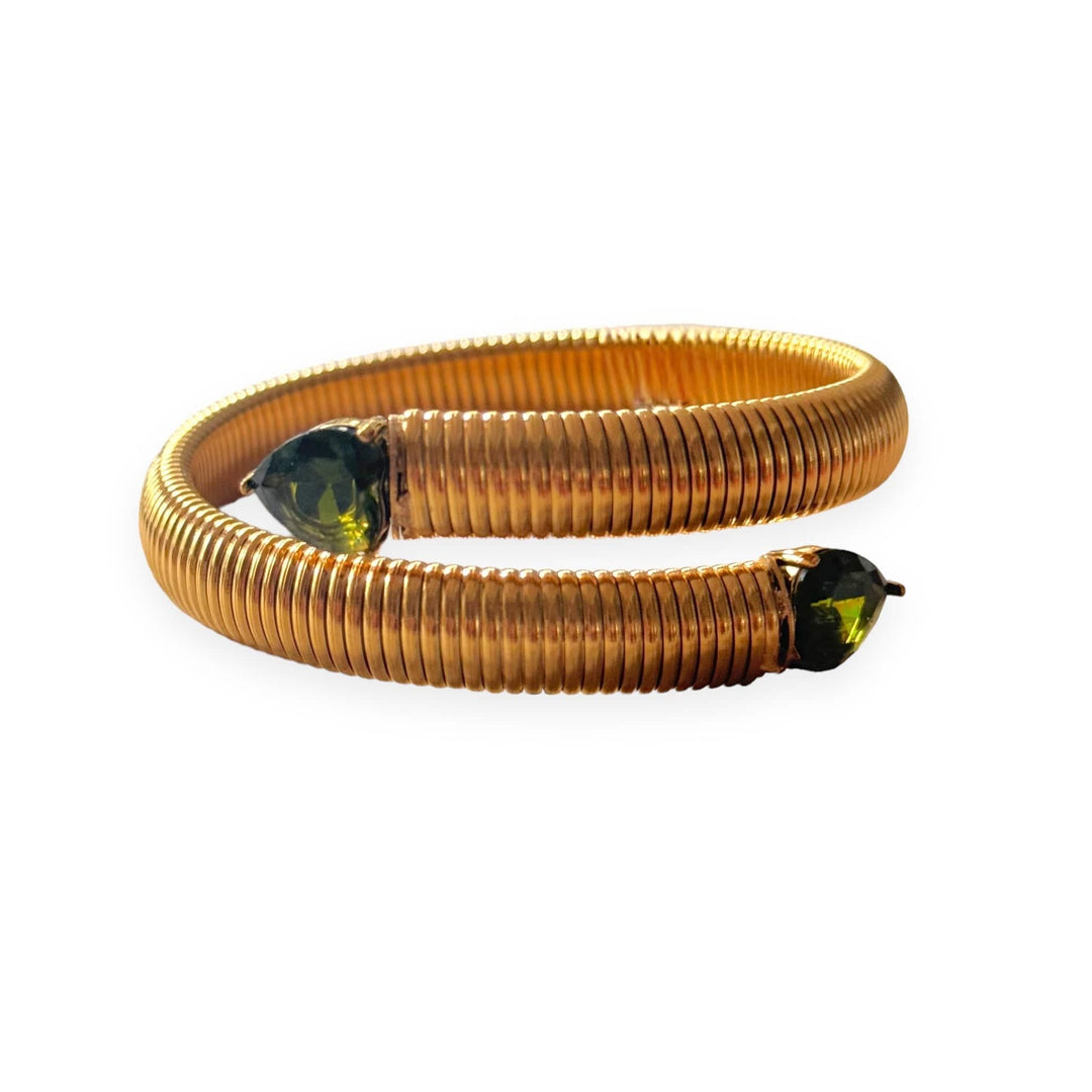  Dark Green  Mannaz Designs Ella Gold Snake Stainless Steel Bangle with Stones 