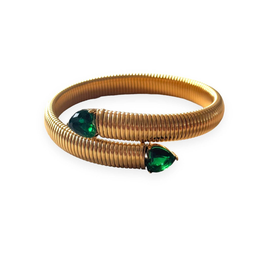  Dark Green  Mannaz Designs Ella Gold Snake Stainless Steel Bangle with Stones 