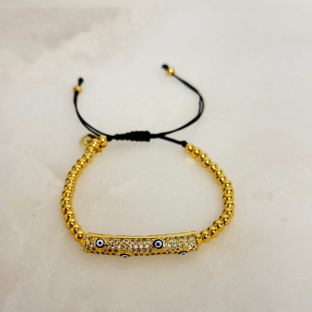 Spring 2024, Valentines Default Title Bracelets Mannaz Designs Evil Eye Gold Bar Bracelets 