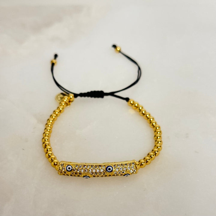 Spring 2024, Valentines Default Title Bracelets Mannaz Designs Evil Eye Gold Bar Bracelets 