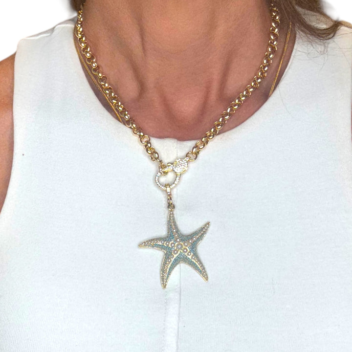 Starfish Pavé & Pearl Pendant Necklace