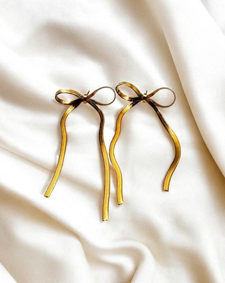 Spring 2024 Default Title Earrings Mannaz Designs Gold Bow Long Earrings 