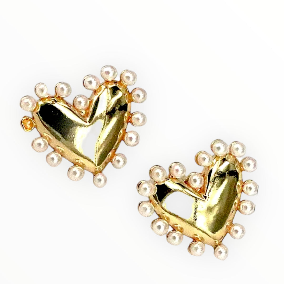  Default Title Earrings Mannaz Designs Gold Plated Heart Pearl Stud Earrings  Default Title Earrings Mannaz Designs Gold Plated Heart Pearl Stud Earrings 