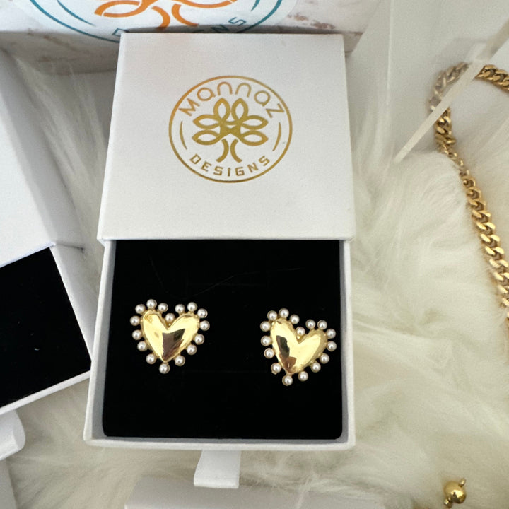  Default Title Earrings Mannaz Designs Gold Plated Heart Pearl Stud Earrings 
