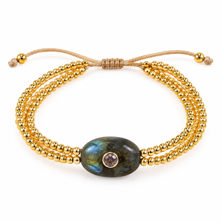 The Intention Bracelet — Gemstone Macramé Gold Beaded Bracelet