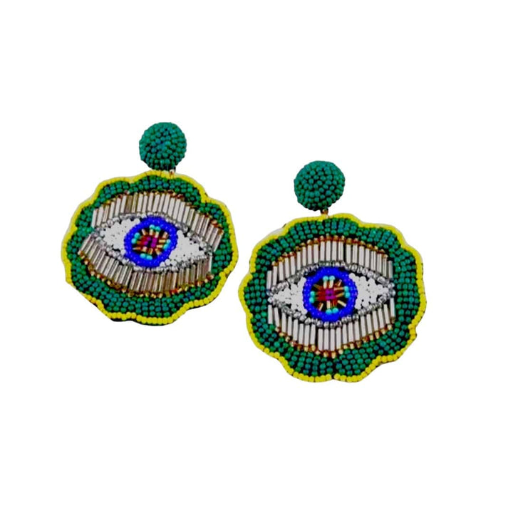  Default Title Earrings Mannaz Designs Green and Yellow Miyuki Evil Eye Statement Earrings 