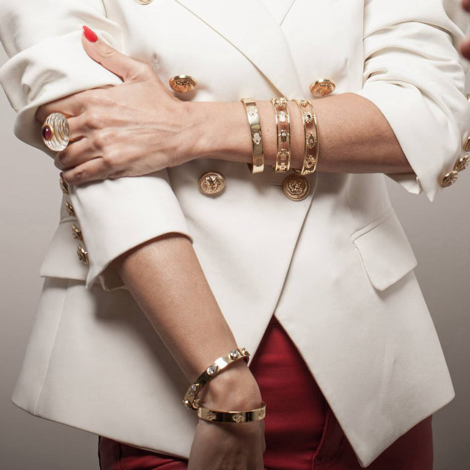Fall 23 Default Title Bracelets Mannaz Designs Hamsa Gold Bangle Bracelet 