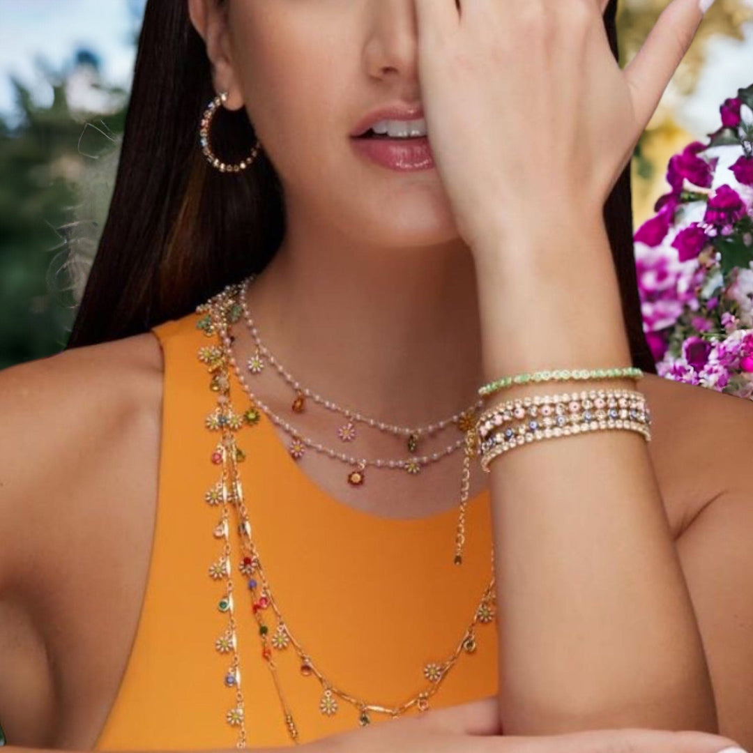 Summer 2022 Default Title Earrings Mannaz Designs Heart Color Gems Hoop Earrings Sumner 2021 Default Title Necklace Mannaz Designs Daisies Joy Necklace 