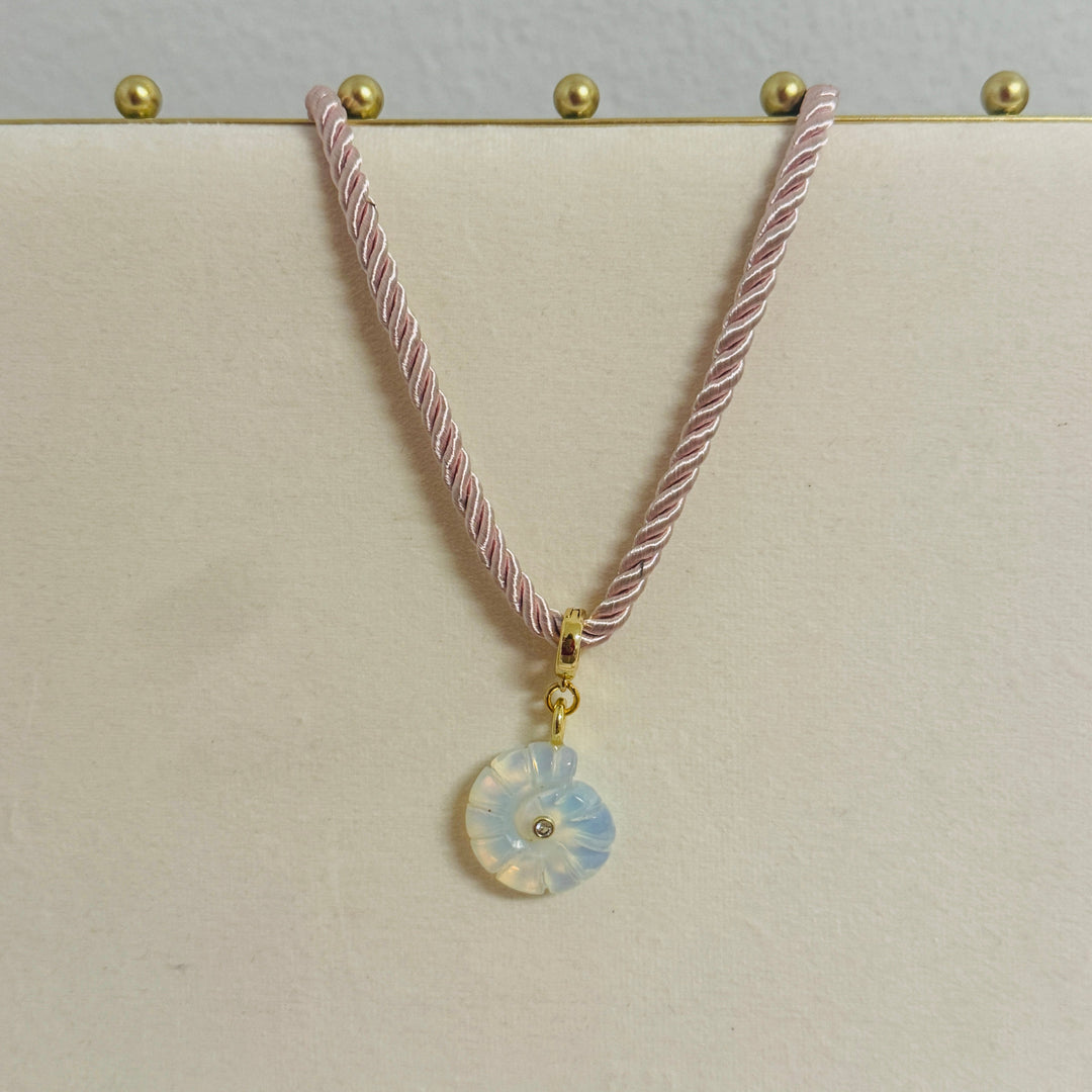 White Opal Snail Pendant Necklace - Natural Stone Talisman