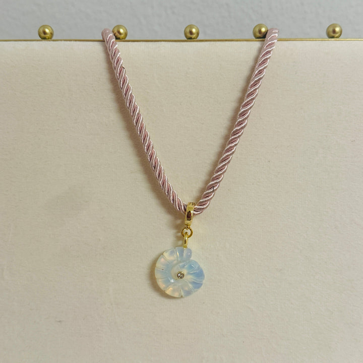 White Opal Snail Pendant Necklace - Natural Stone Talisman
