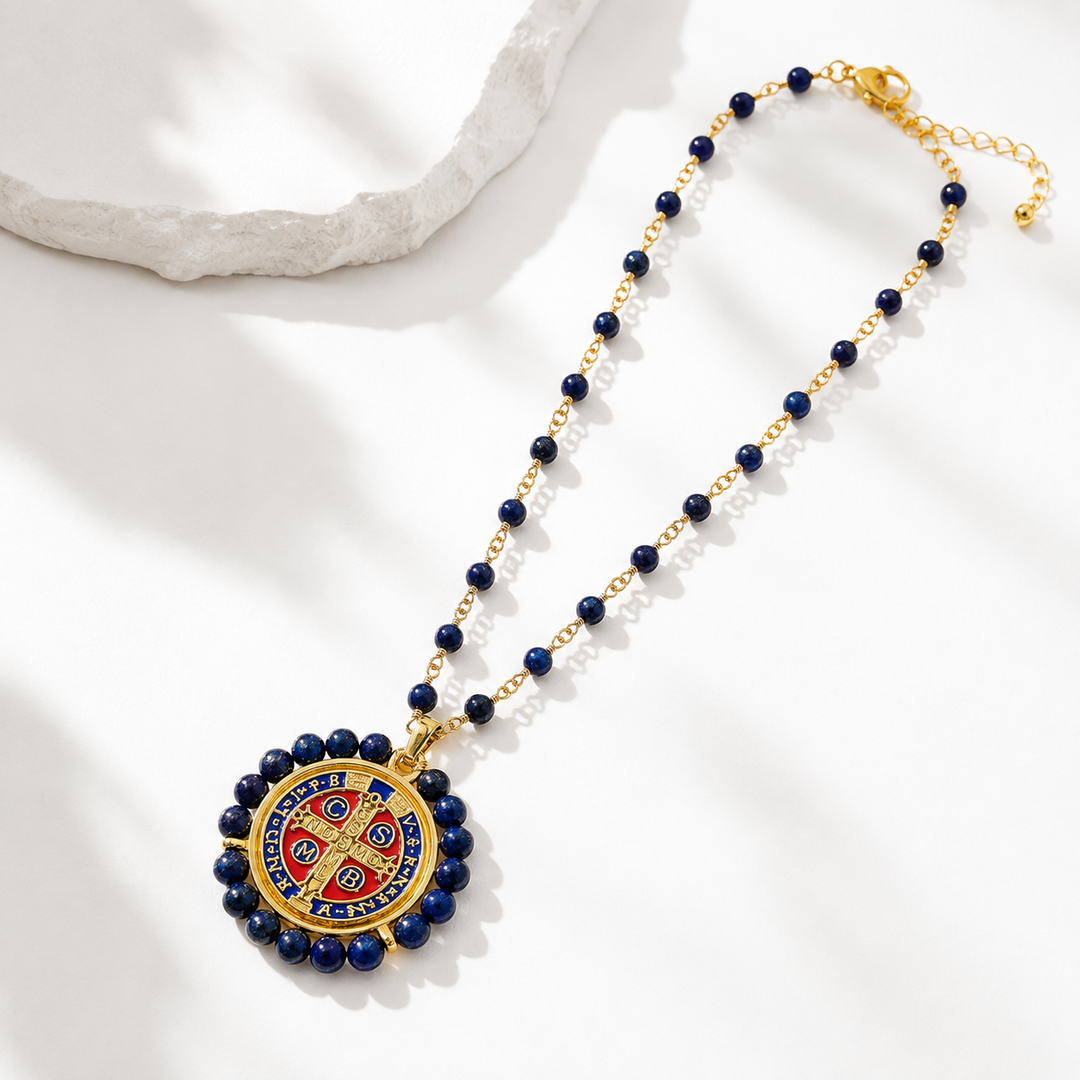 San Benedict Protector Medal Rosary Necklace