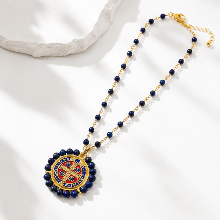 San Benedict Protector Medal Rosary Necklace