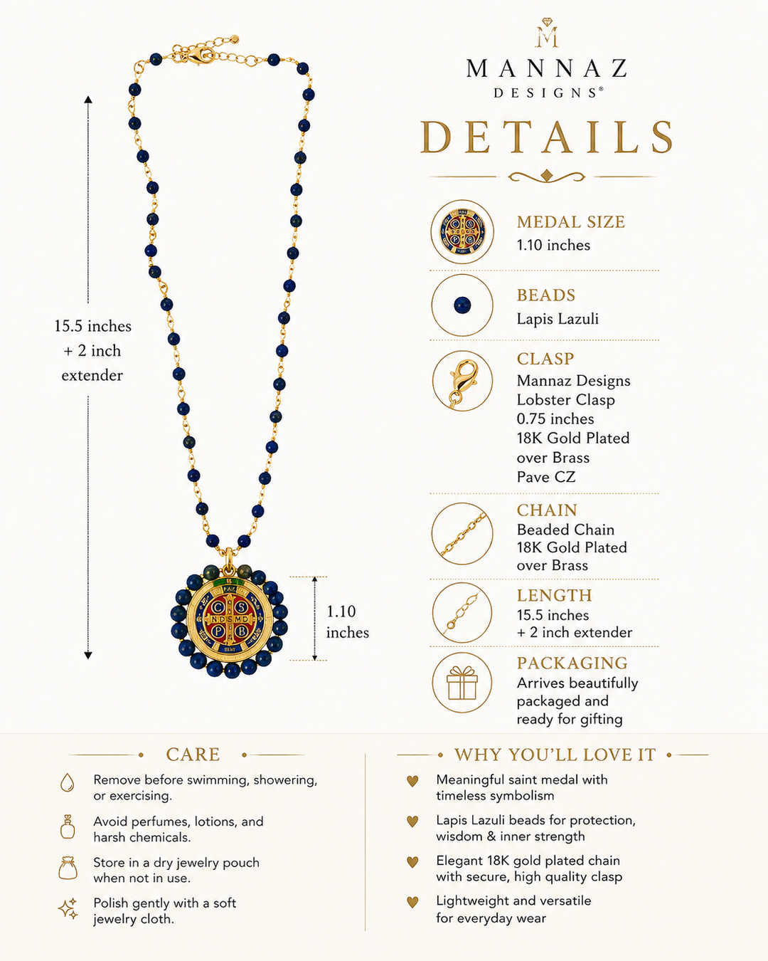 San Benedict Protector Medal Rosary Necklace