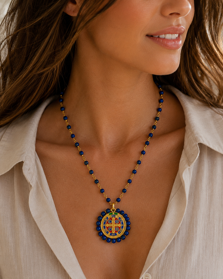 San Benedict Protector Medal Rosary Necklace