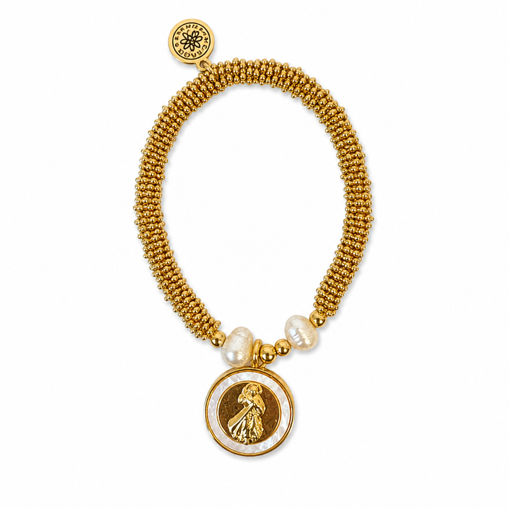 Sacred Medal Pearl &amp; Gold Beaded Bracelets