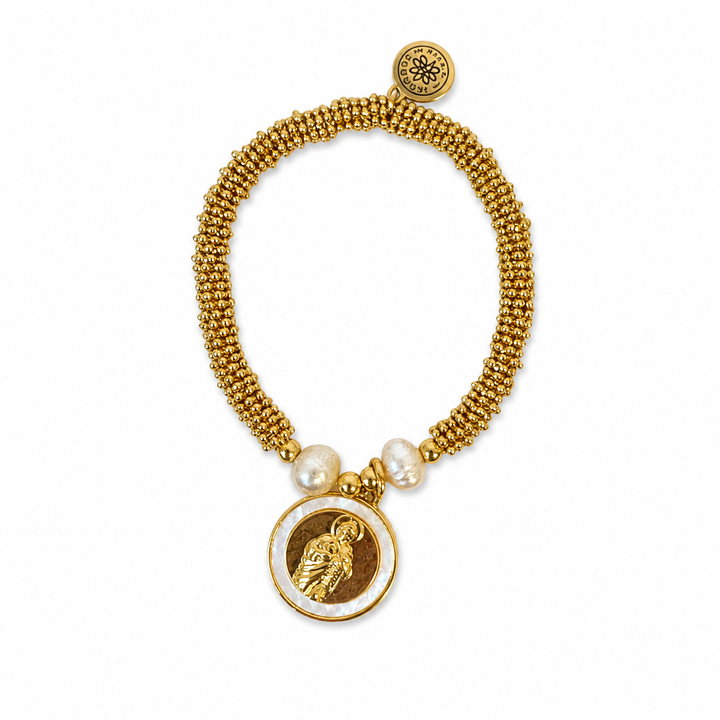 Sacred Medal Pearl &amp; Gold Beaded Bracelets
