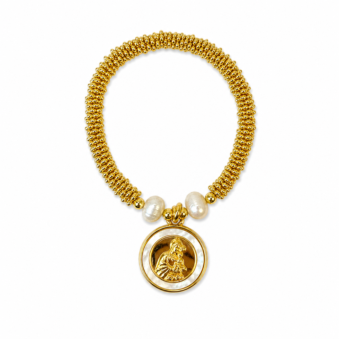 Sacred Medal Pearl &amp; Gold Beaded Bracelets
