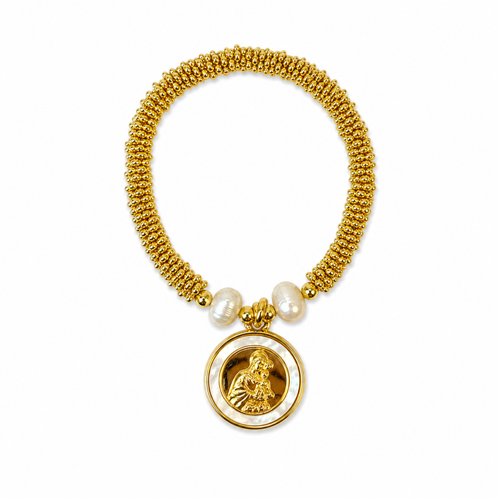 Sacred Medal Pearl &amp; Gold Beaded Bracelets