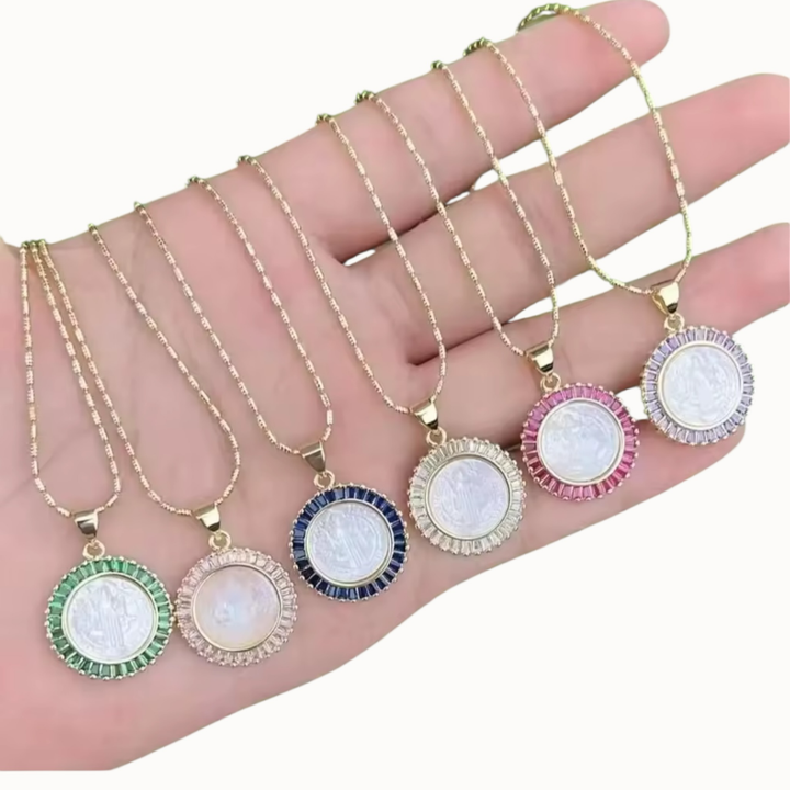 San Benedict Mother of Pearl Protection Necklace