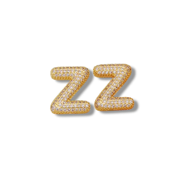  Z  Mannaz Designs Initial Bling Gold Stud Earrings 