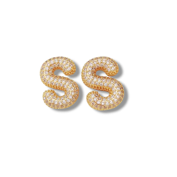  Z  Mannaz Designs Initial Bling Gold Stud Earrings 