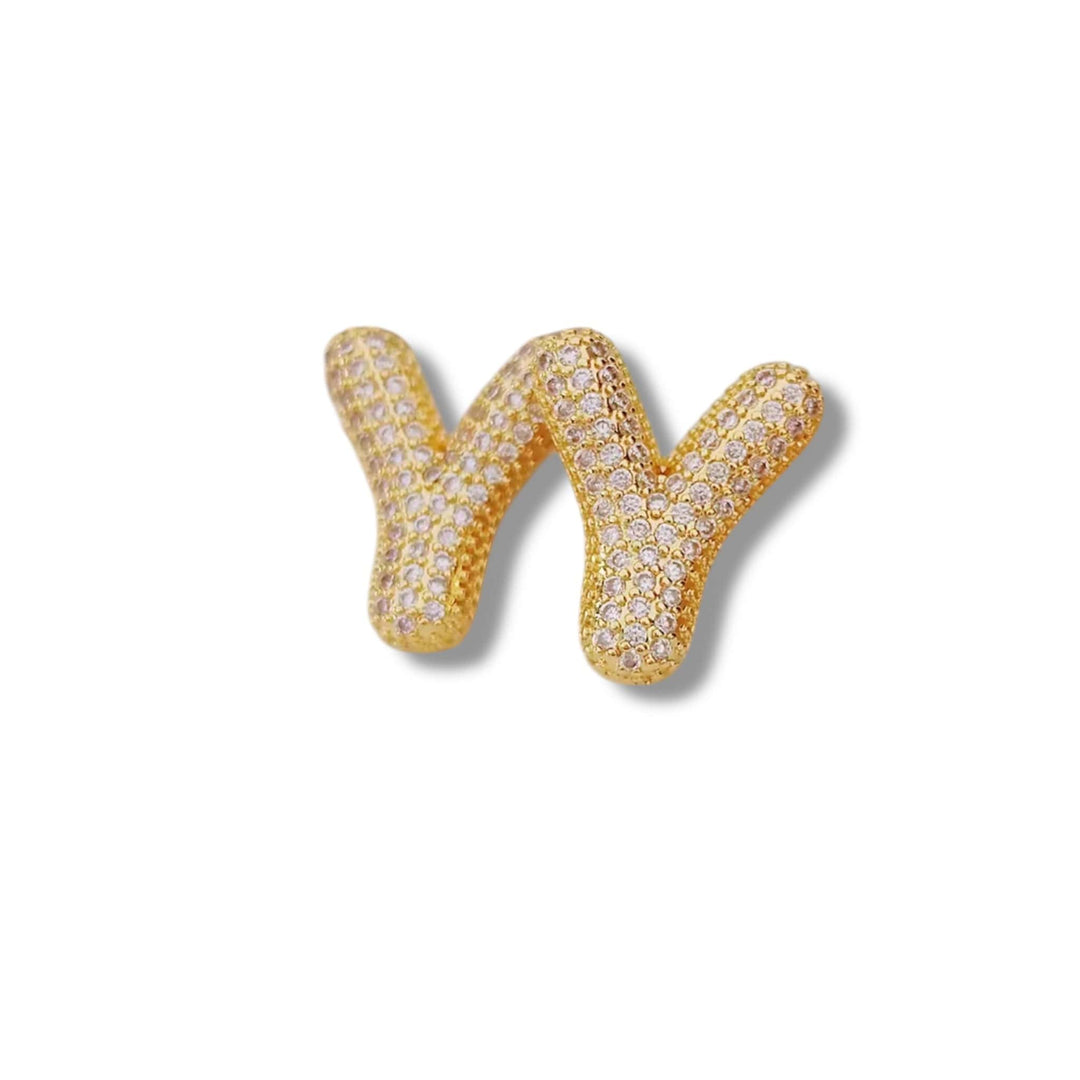  Z  Mannaz Designs Initial Bling Gold Stud Earrings 