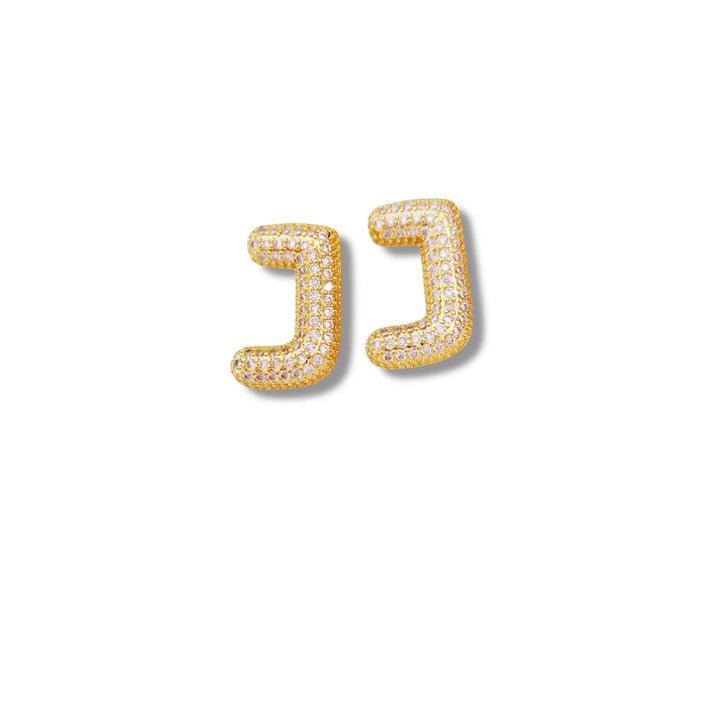  Z  Mannaz Designs Initial Bling Gold Stud Earrings 