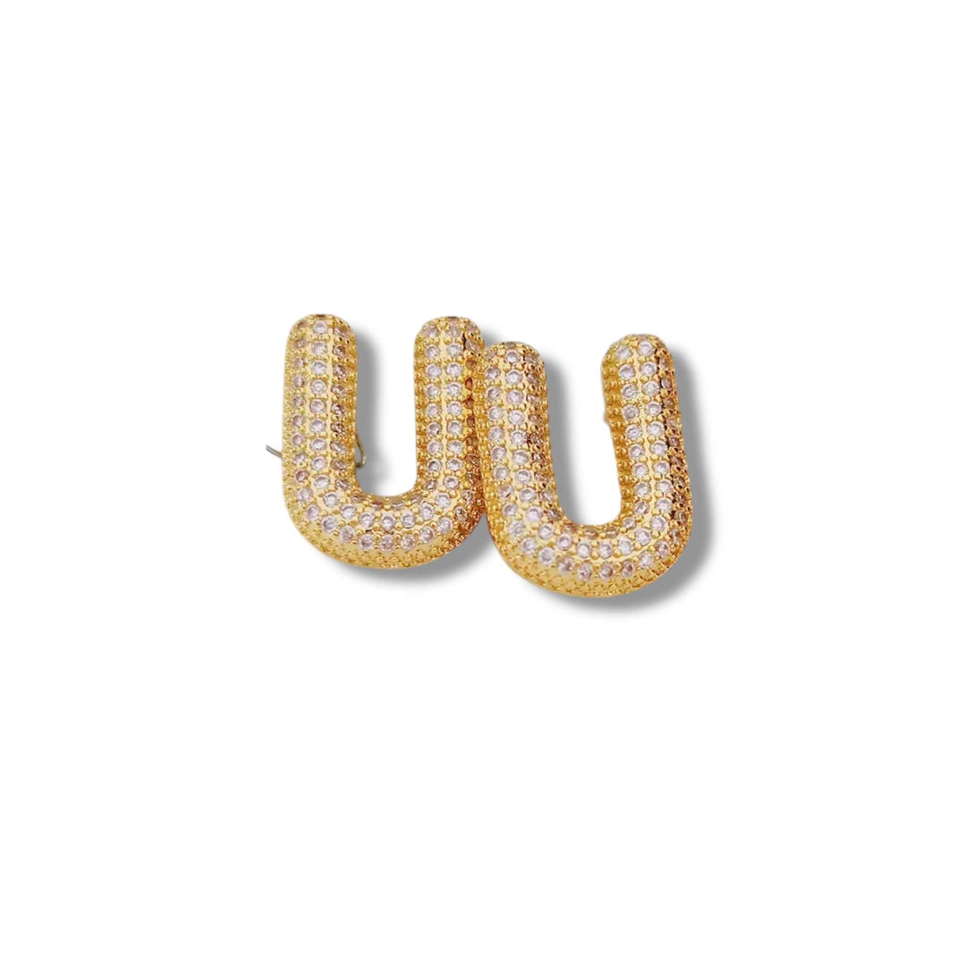  Z  Mannaz Designs Initial Bling Gold Stud Earrings 