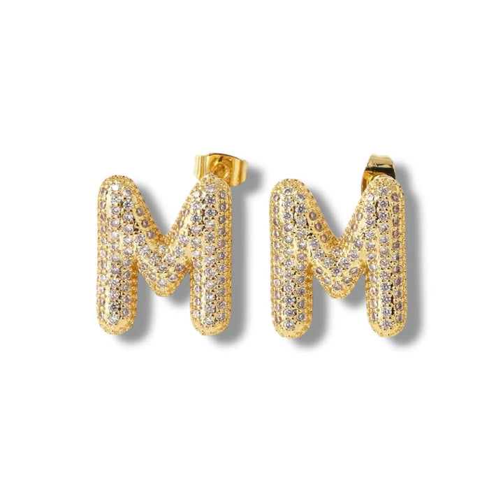  Default Title  Mannaz Designs Initial Bling Gold Stud Earrings 