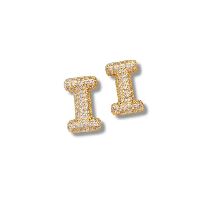  Z  Mannaz Designs Initial Bling Gold Stud Earrings 