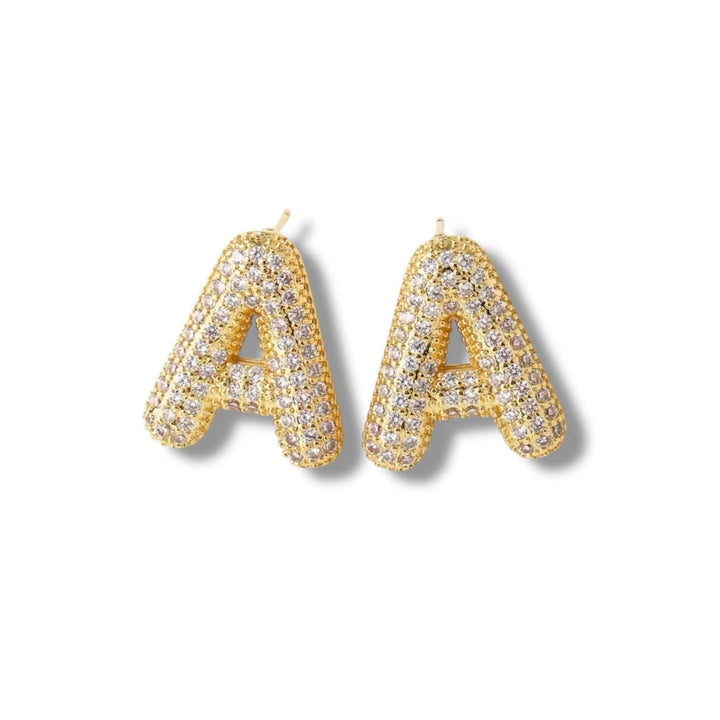  Default Title  Mannaz Designs Initial Bling Gold Stud Earrings 