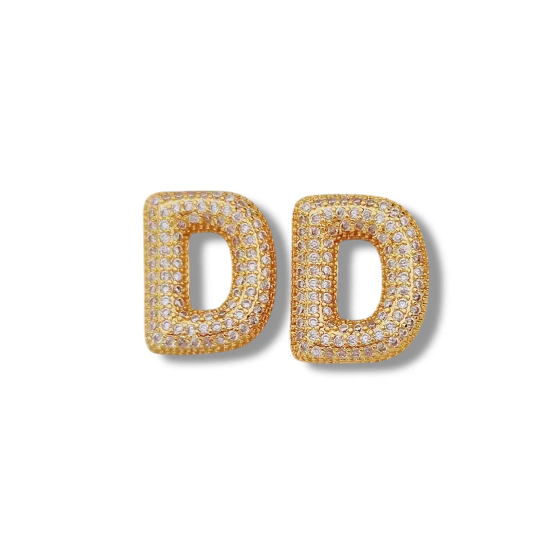  Z  Mannaz Designs Initial Bling Gold Stud Earrings 