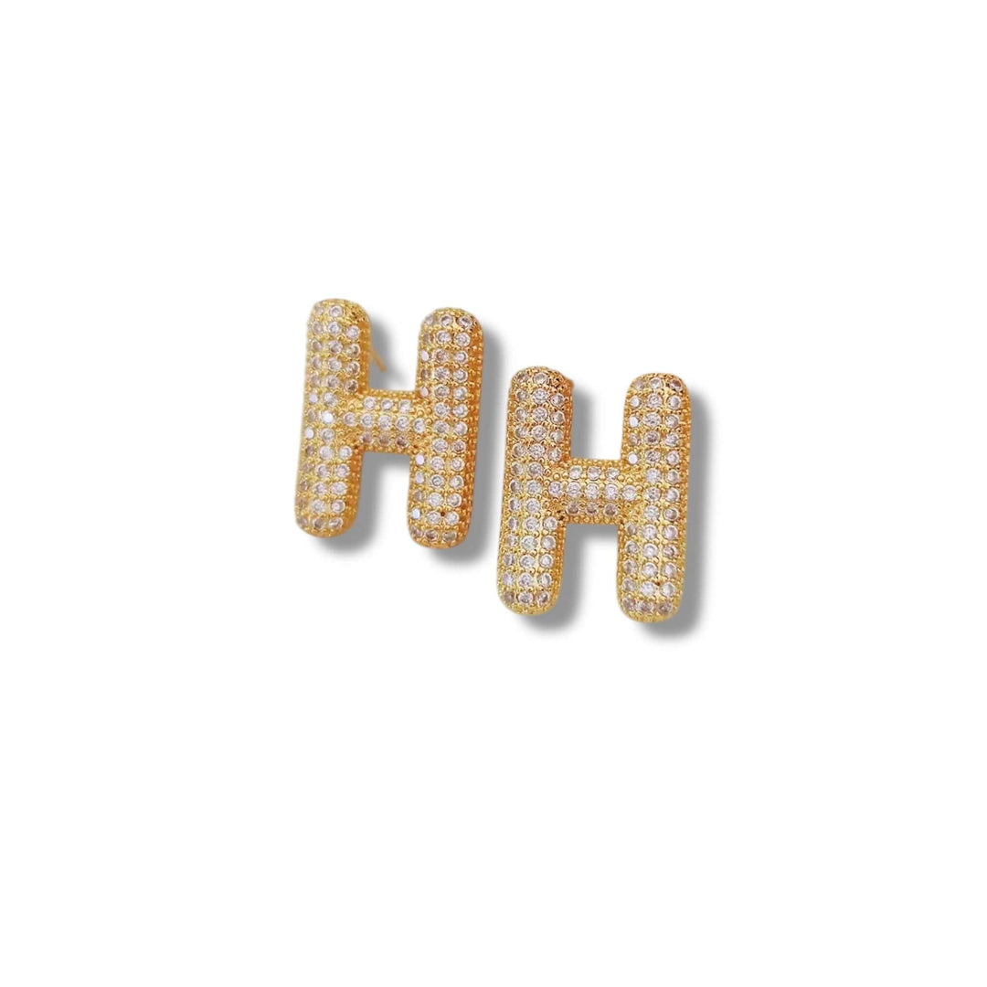  Z  Mannaz Designs Initial Bling Gold Stud Earrings 