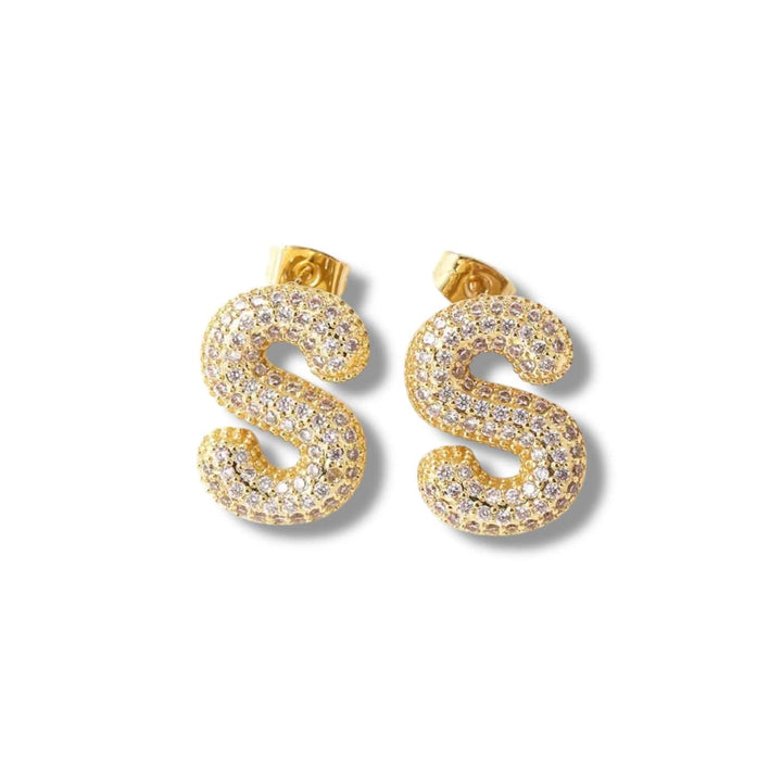  Default Title  Mannaz Designs Initial Bling Gold Stud Earrings 