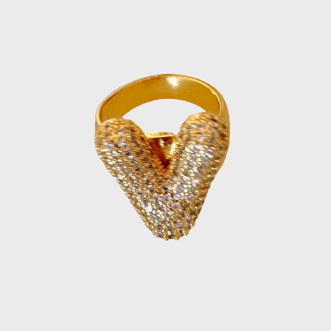  V  Mannaz Designs Initial Letter Gold Ring 