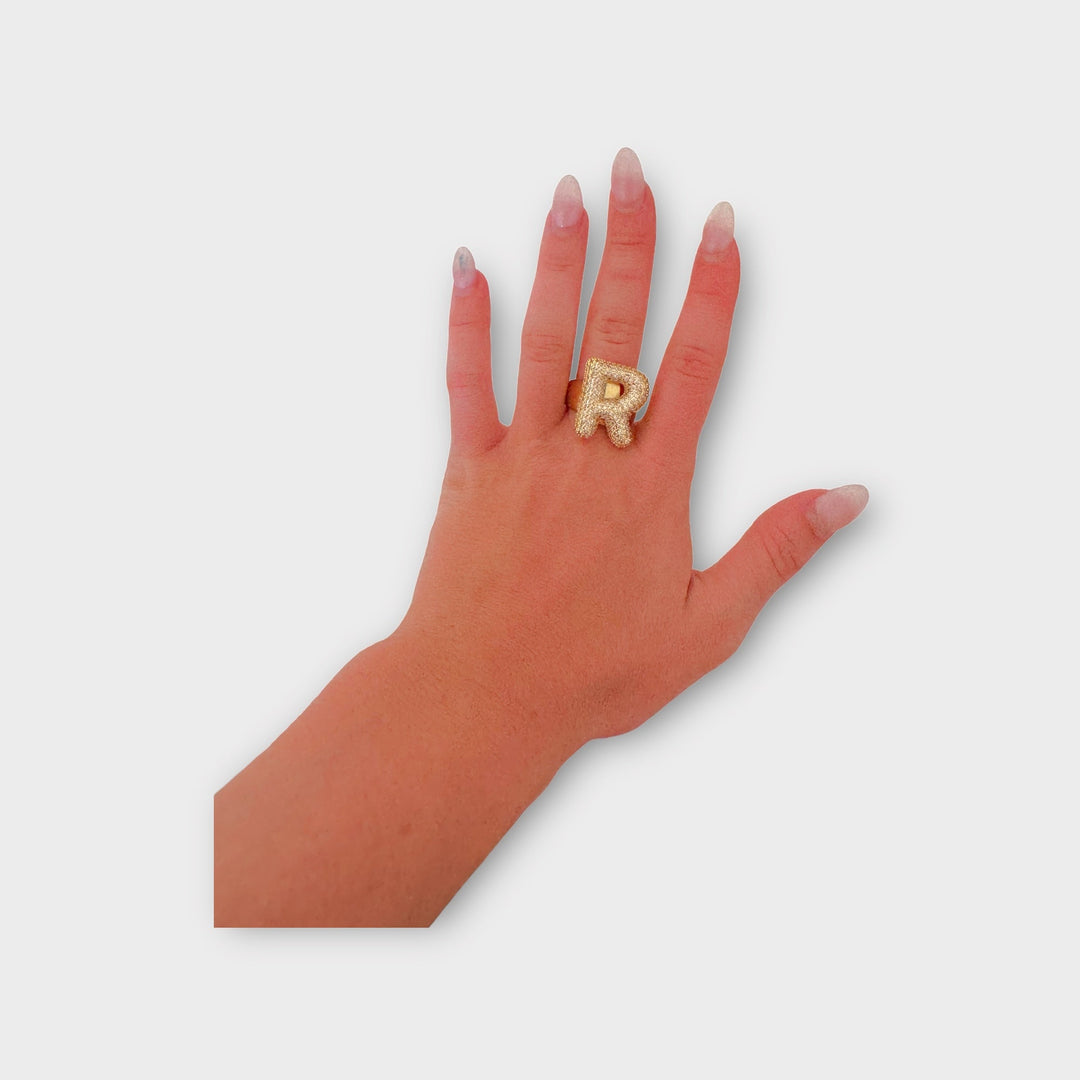  V  Mannaz Designs Initial Letter Gold Ring 