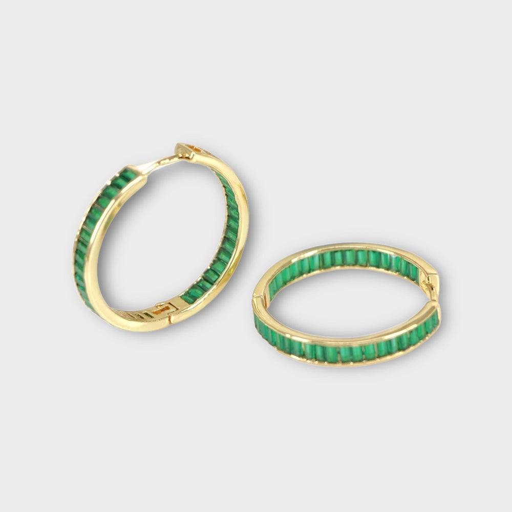 Fall 23 Default Title Earrings Mannaz Designs July   Baguette Gold Hoops 