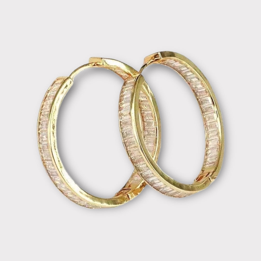Fall 23 Default Title Earrings Mannaz Designs July Gold Hoop Baguette Earrings 