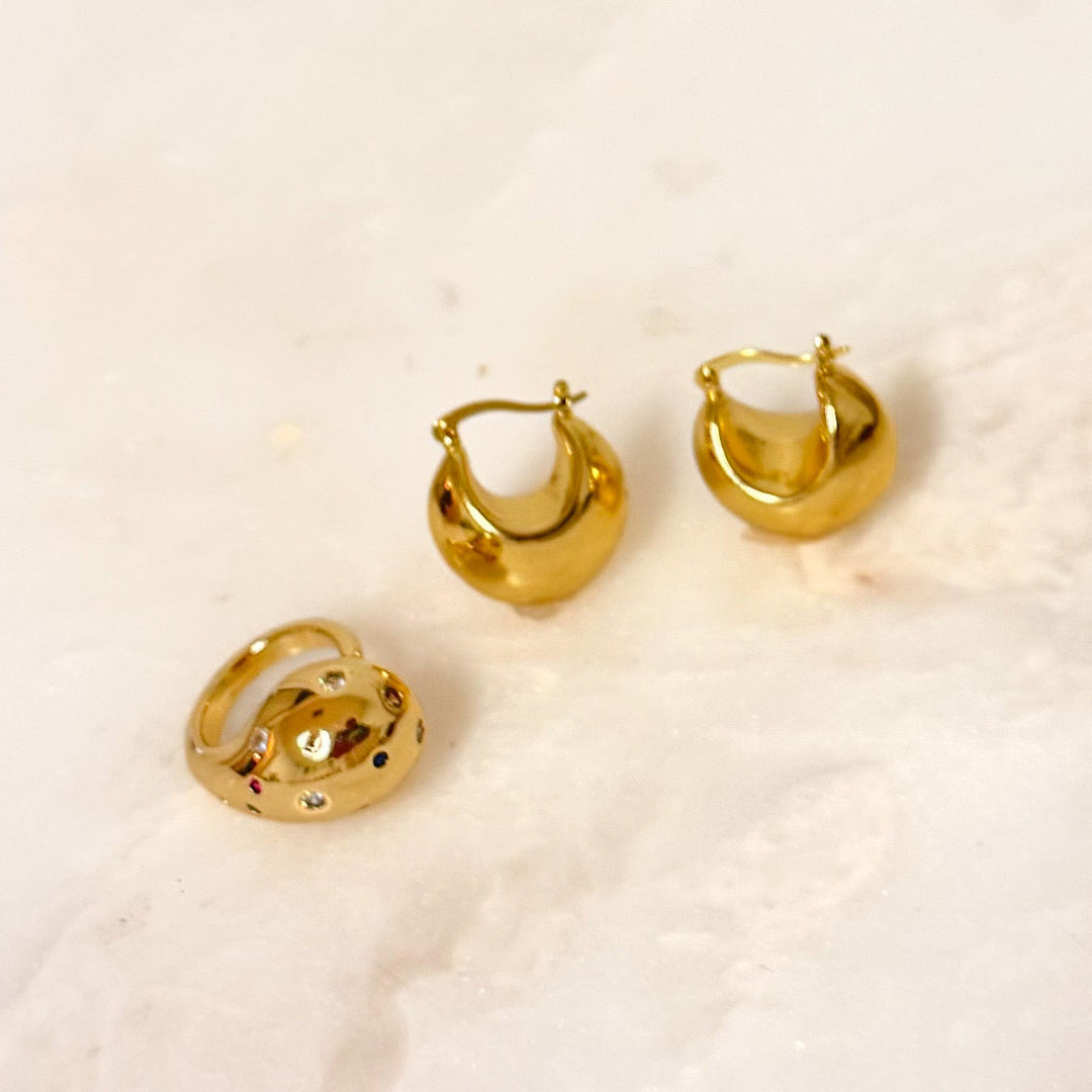 Spring 2024 Default Title Earrings Mannaz Designs Moon Gold Hoops 