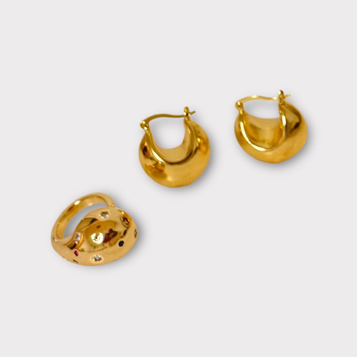 Spring 2024 Default Title Earrings Mannaz Designs Moon Gold Hoops 