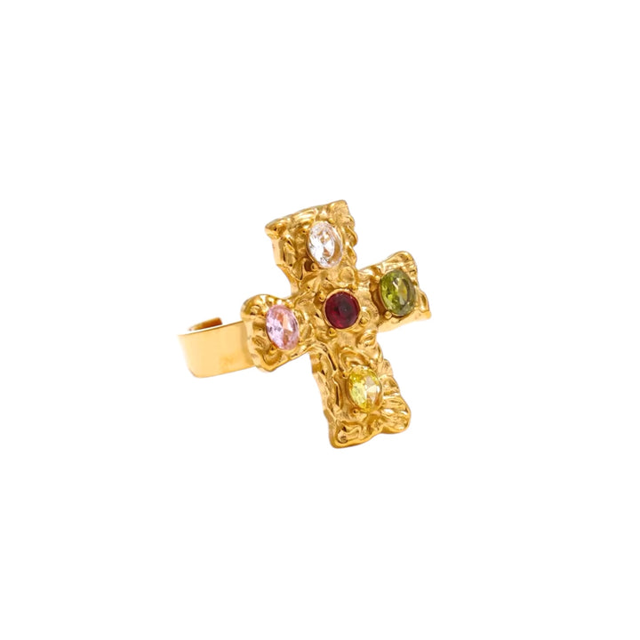 Cross Barroque Gold Stainless Steel Ring