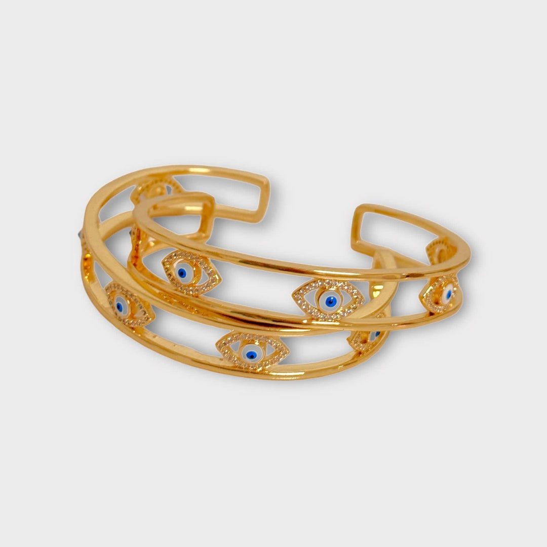 HOLIDAYS 22, Spring 2024 White Bracelets Mannaz Designs Protective Evil Eye Gold Bangle Bracelet - Empower Your Style 