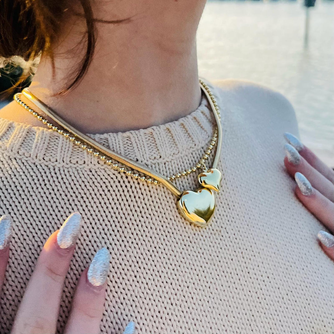 Spring 2024, Valentines Default Title Necklace Mannaz Designs Puffy Heart  Gold Necklace 