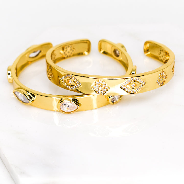 Hamsa & Evil Eye Gold Bangle | Mannaz Designs