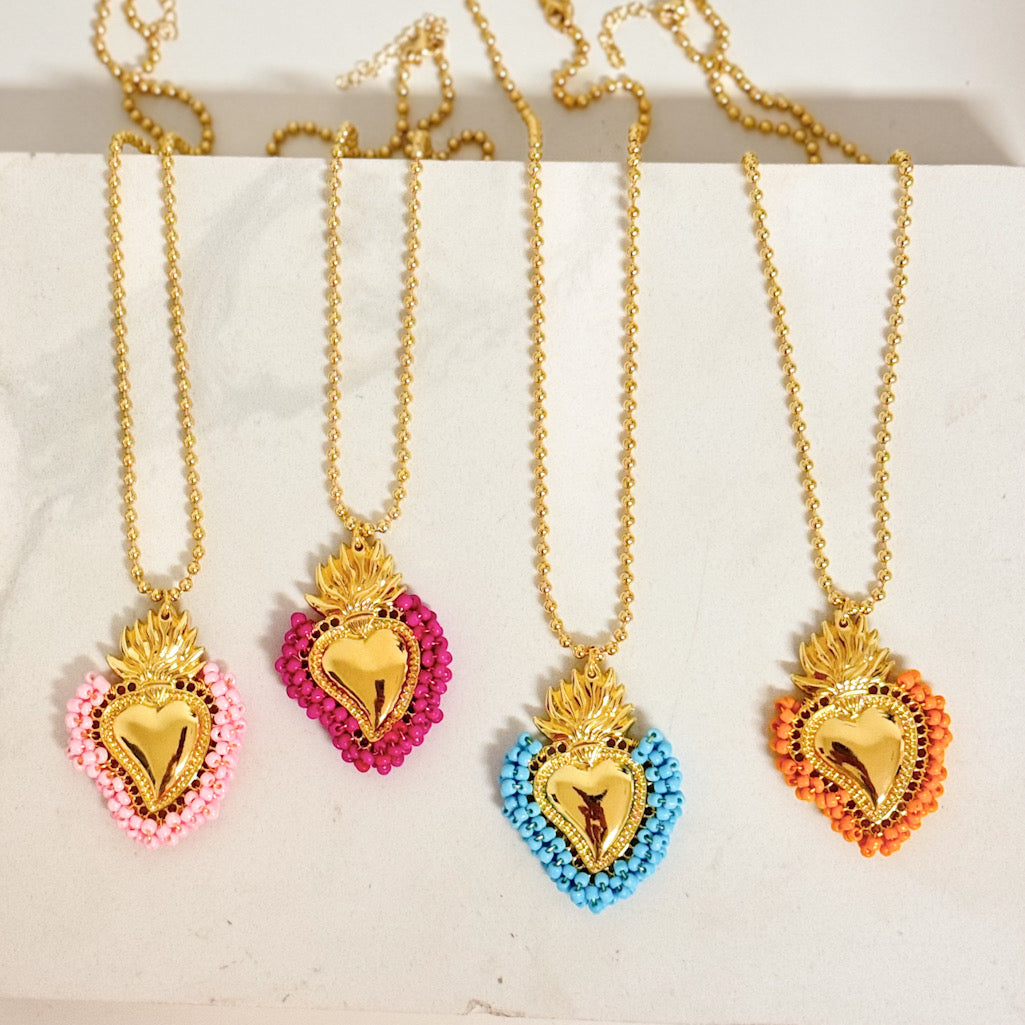  Turquoise  Mannaz Designs Sacred Heart Gold Miyouky Necklaces 