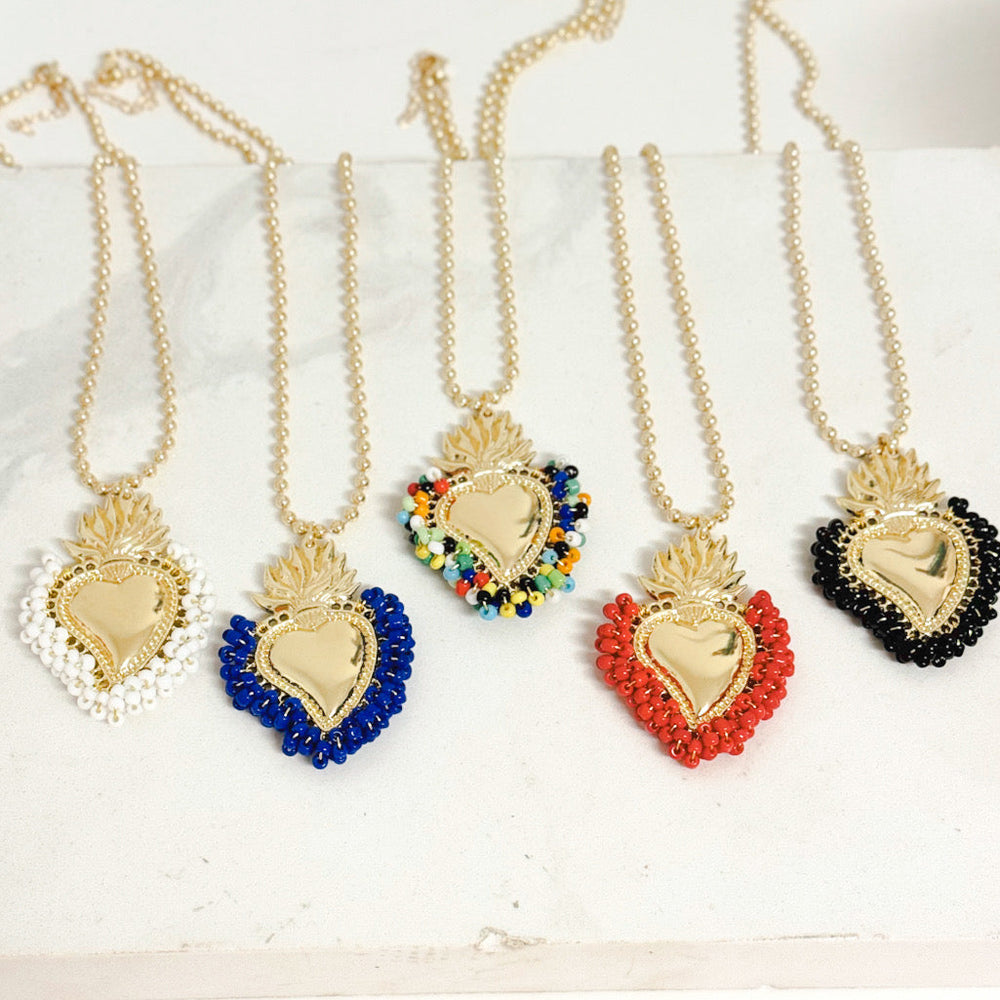  Turquoise  Mannaz Designs Sacred Heart Gold Miyouky Necklaces 