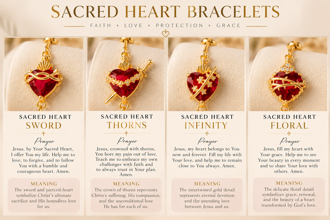 Sacred Heart Red Crystal Bracelet – 18K Gold Plated